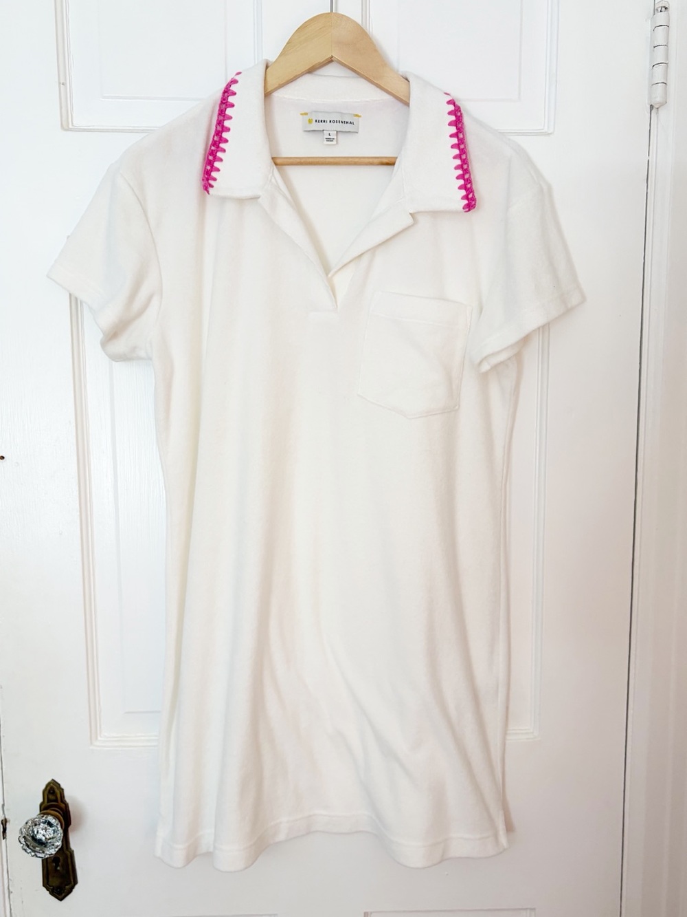 Kerri Rosenthal White Polo Terrycloth Dress with Pink Trim Mini Dress for Summer
